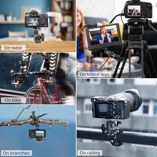 XIAOTJ Super Clamp Camera Mount with Magic Arm Double 360° Ballhead and Phone Tripod Mount/Action Camera Adapter for Phone/GoPro DJI Insta360/Monitor/DSLR/Motorcycle Bike Handlebar Gun Scope Mounts - Thumbnail 6