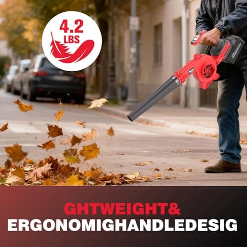 20V Cordless Leaf Blower - 4-Speed Electric Blower, Lightweight for Quick Yard Cleanup, Patio, Driveway & Dust Removal - Complete Lawn Care Blower Kit(Only Tool,Red) - Thumbnail 5