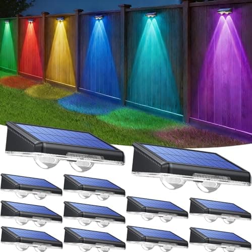 TECKNET Solar Fence Lights Outdoor 12 Pack, Warm White & 6 Colors & RGB, IP66 Waterproof LED Deck Light, Dusk to Dawn Fence Lights Solar for Wall, Railing, Step, Patio, Pool, Backyard, Outside - Image 1
