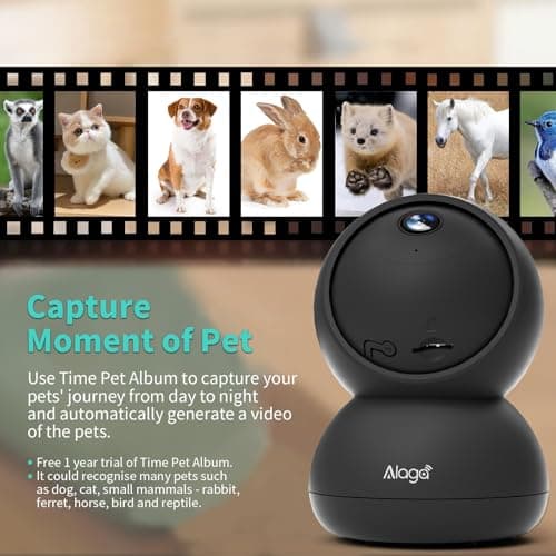 Alaga Indoor Security Camera,3K, 360° Pan/Tilt, Human/Pet/Motion AI, Night Vision, Speaker, Indoor Camera with Phone App, Compatible with Alexa & Google Assistant,5G & 2.4G WiFi,Black - Thumbnail 2