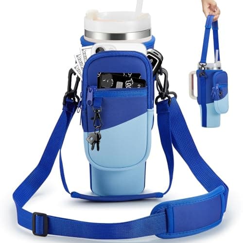 BULKITEM 30oz Water Bottle Carrier Bag with Phone Pocket for Gradient Blue Stanley 30 oz Tumbler with Handle, Insulated Neoprene Cup Holder Pouch Strap for Valentines Stanley Cup Accessories - Image 1