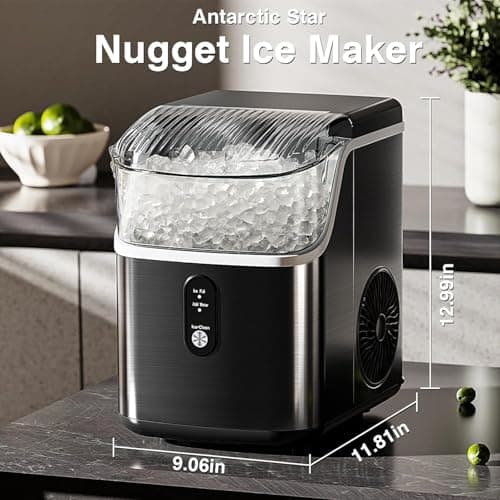 Antarctic Star Nugget Ice Makers Countertop, Portable Ice Machine with Ice Scoop & Basket, 34Lbs/24H, Self-Cleaning, One Click Operation for Camping/RV/Party (Stainless Steel Black) - Thumbnail 4