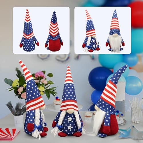 4th of July Decorations - Memorial Day Decorations - 250th Anniversary Patriotic USA Gnomes for Home - Fourth of July for Office, Indoor - 250 Years America Red White Blue Figurines Merchandise - Thumbnail 3