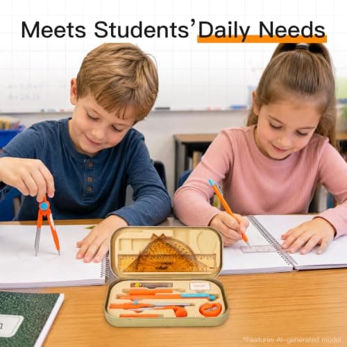 YPLUS Geometry Set for Students, Math Protractor Compass, Box of Protactors Kit for Class Supplies and School Kids Toddler - 11 Pcs - Thumbnail 5
