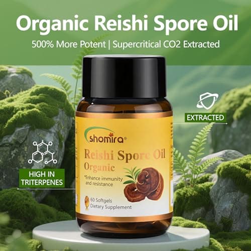 Shomira Organic Reishi Spore Oil, Immunity Support Dietary Supplement, Vegan Capsules with Ganoderma Triterpenes for Antioxidant & Wellness(60 Capsules) - Thumbnail 3