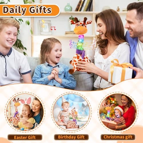 Dancing Talking Giraffe Toy for Baby Toddler, Dancing Giraffe Toy Singing Mimicking Recording Repeating What You Say with LED English Sing for Boys Girls Gift, 15 Second Recorde(Adjustable Volume) - Thumbnail 6