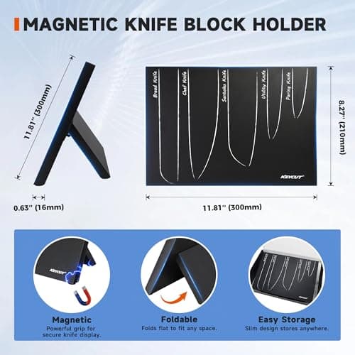 Kitchen Knife Set, 6 Pieces Knife Set with Foldable Magnetic Knife Block, Japanese Knife Sets, High-Grade 5CR Stainless Steel Chef Knives Sets with Wood Block, Professional Chef's Knife Set - Thumbnail 4