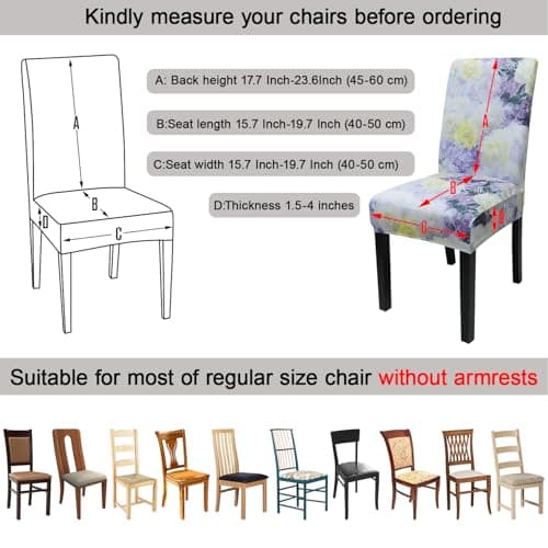 JQinHome Pattern Chair Covers for Dining Room Set of 2, High Stretch Removable Washable Parsons Chair Slipcover for Home Party Hotel Wedding Ceremony (Light Purple Flowers,2PCS) - Thumbnail 5