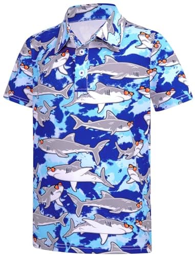 Boys Spring Collared Shirt Shark Polo Shirts Kids Golf Collared Short Sleeve School Uniform Size 13-14 Years Athletic Dry Fit Tops Casual Clothes - Image 1