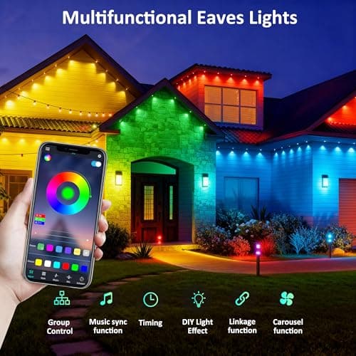 DIERLIGHT RGB Permanent Outdoor Lights, Smart LED Eaves Lights with APP & Remote Control, IP67 Waterproof Outdoor String Lights for Christmas, Halloween,Party, Garden, Patio, House Decor - Thumbnail 4