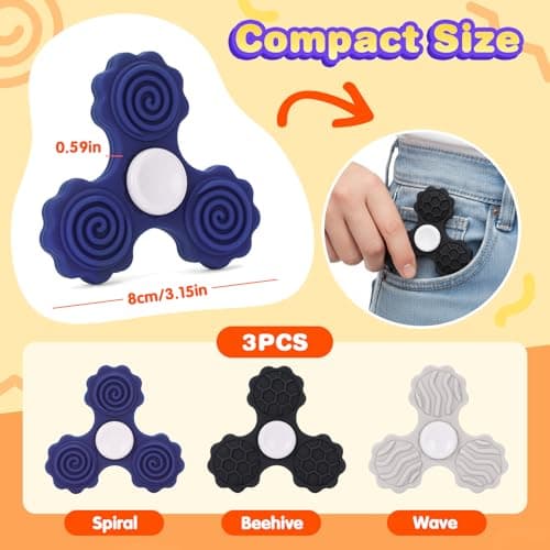 Dalycro 3 PCS Silicone Fidget Spinners, Sensory Toys for Adults and Kids, Textured Spinners for Fun Autism Anxiety Stress Relief Classroom Office and Travel (Multicolor-1) - Thumbnail 2