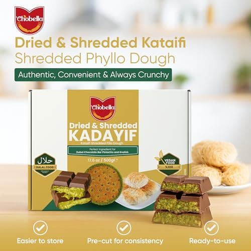 Chobella Premium Dried & Shredded Kataifi Fillo Dough, 500g (1.1lb), Kurutulmus Kadayif Pastry Dough, Ingredient for The Viral Dubai Pistachio Chocolate Bar, Knafeh, Kunafa, Phyllo, Katifi, Kataifi - Thumbnail 3