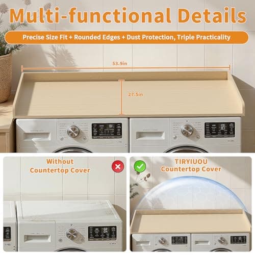 TIRYIUOU Laundry Washer Dryer Countertop: 54" x 27.5" Wood Washer Dryer Topper with 180lbs Capacity, Waterproof MDF for LG Samsung Front Load Washer and Dryer, Non-Slip Laundry Room Organization Table - Thumbnail 6