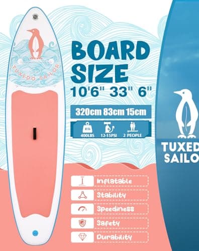 Tuxedo Sailor 10'6"×33"×6" Inflatable Stand Up Paddle Board with SUP Accessories, Anti-Slip EVA Deck and Large Fin, Paddle Boards for Adults & Youth of All Skill Levels - Thumbnail 2