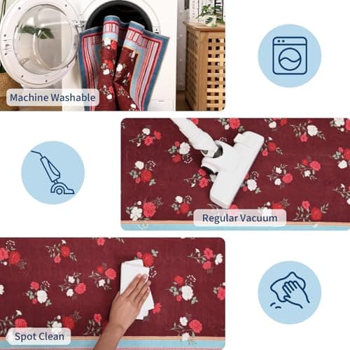 GarveeHome Pink Purple 2x3 Area Rug, Vintage Floral Machine Washable Small Rug, Non Slip TPR Backing, Soft Entryway Mat for Kitchen Bathroom Bedroom Nursery - Thumbnail 6