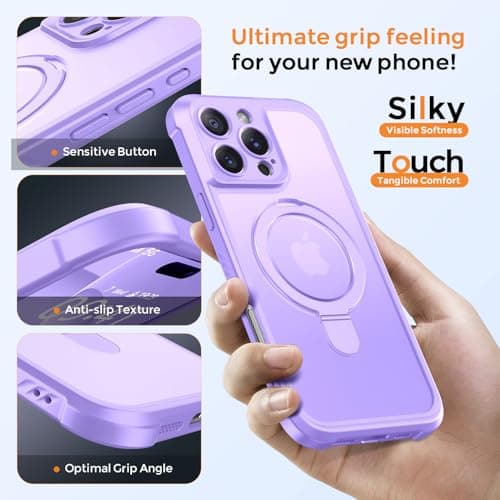MOCCA Design for iPhone 16 Pro Max Case with Magnetic Invisible Stand [Full Camera Protection] [Compatible with Magsafe] Military Drop Shockproof Translucent Matte Phone Case Cover 6.9",Light Purple - Thumbnail 6