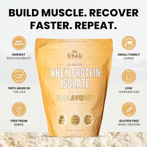 B.rad Grass Fed Whey Protein Isolate | Farm-Fresh, Easy-to-Digest, Clean Ingredients | 2 Pounds | 100% USA Sourced | Unflavored - Thumbnail 4
