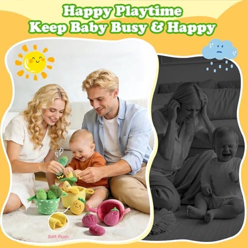 SAIMAND Baby Toys 6–12 Months, 16PCS My First Fruit Vegetable Sensory Toys for Babies Infants, Color Sorting Play Food with Crinkle & Rattle, Montessori Toys for 1 Year Old Toddlers Boys Girls - Thumbnail 6
