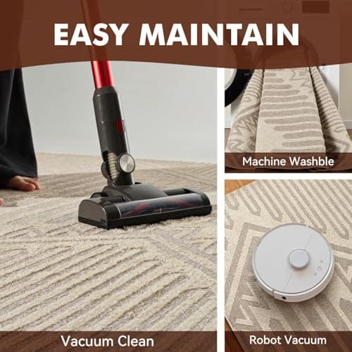 Boho Beige 5x7 Area Rugs Textured Tufted Rugs for Living Room Bedroom Nursery Rug-Carpet Washable Brown Neutral Modern Aztec Rug - Thumbnail 4