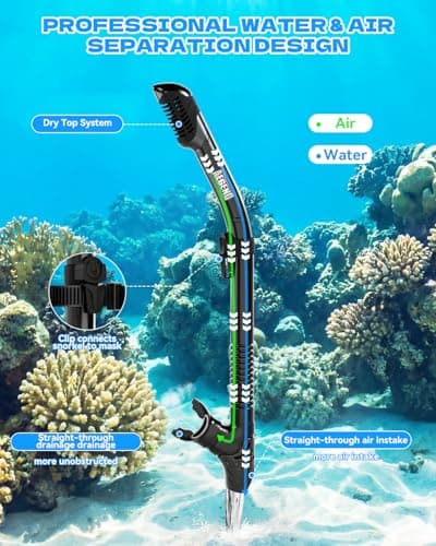 Aegend Diving Dry Snorkel for Adult & Youth - Foldable Snorkeling Gear with Top Dry Valve, Perfect for Snorkeling, Freediving, Swimming and Scuba Diving (Black & Cyan) - Thumbnail 2