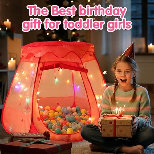 Pop Up Princess Tent with Colorful Star Lights for 1 2 3 Year Old Birthday Gift, 12-18 Months Baby Girl Toys, Foldable Ball Pit with Carrying Bag, Indoor&Outdoor Play Tent for Kids - Thumbnail 6