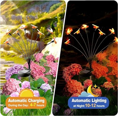 HFLYJPYW Solar Firework Lights 2Pcs Garden Lights Outdoor Waterproof, 120 LED Distribution in 40 Branches Copper Wire, Festive daysStarburst Lights for Path, Patio, Yard (Powder Warm White) - Thumbnail 4