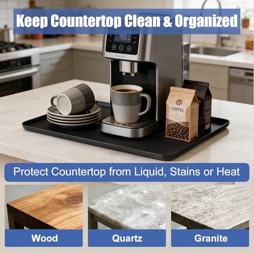 LTHCCOU Silicone Coffee Mat for Countertop 24" x 16" x 0.8" Leak-Proof Under Coffee Maker Mat with Raised Edges for Dish Drying Espresso Machine Bar Station Accessories, Black - Thumbnail 2