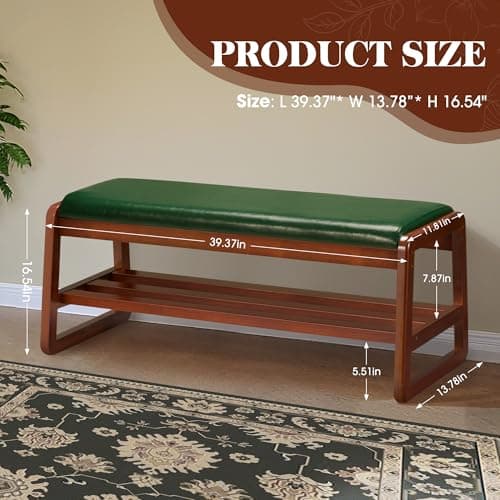HABUTWAY Solid Wood Shoe Rack, Entryway Shoe Bench with Cushion, 2 Tier Shoes Organizer for Entryway, Hallway, Living Room-(Green,39.37"-L) - Thumbnail 2