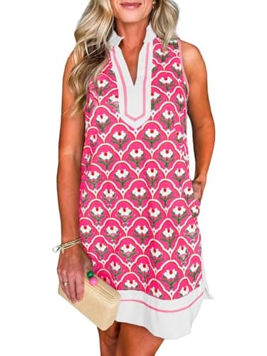 Cicy Bell Womens Summer Floral Print Mini Dress V Neck Sleeveless Color Block Boho Dresses Casual Beach Vacation Outfits - Image 1