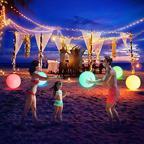 FLAMDYNO Pool Toys - 4 Pack Light Up Beach Balls for Kids w/ 8 Light Modes, Pool Beach Games Balls for Outdoor or Indoor Activities, Glow in The Dark Pool Beach Decorations for Kids and Adults - Thumbnail 6