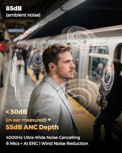 SoundPEATS H3 Hi-Res Wireless Bluetooth Headphones with LDAC, aptX Lossless, Triple Units, 55dB Active Noise Cancellation, 6 AI Microphones, Transparent Mode, BT5.4, APP, 37H, IPX5, Titanium Black - Thumbnail 6
