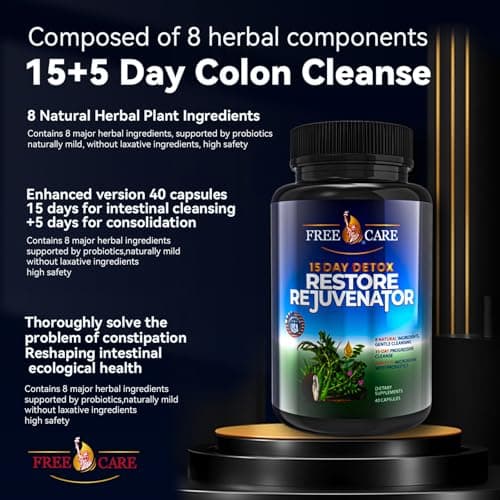 FreeCare Colon Cleanse 15+5Day Upgrade,Advanced Gut Cleanse Detox for Women & Men Fast Natural Laxative for Constipation Relief with Cascara Sagrada, Psyllium Husk, Senna Leaf & Probiotics, Non-GMO - Thumbnail 4