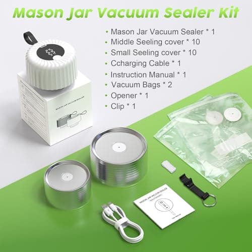 Mason Jar Vacuum Sealer, Food Saver Vacuum Sealer Machine(Lids Included) for Wide, Regular Mouth Mason Jars, Portable Automatic Canning Machine For Kitchen Food Storage(White) - Thumbnail 6