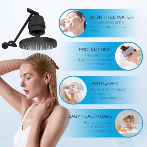 Yodel Shower Filter Matte Black - Shower Head Filter for Hard Water - Water Softener to Remove Chlorine and Fluoride,Improve Hair and Skin Condition - Thumbnail 2