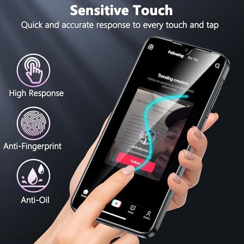 YWXTW [2 Pack Privacy Screen Protector for Samsung Galaxy A17 5G/4G, 25° Anti-Spy Tempered Glass - 9H Anti-Scratch, HD Clear & Sensitive Touch, Case Friendly Screen Guard for Samsung A17 - Thumbnail 5