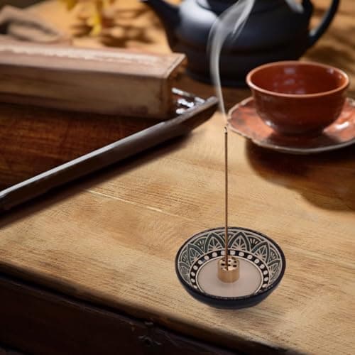 Pddyier Ceramic Incense Burner Holder for Sticks, Handmade Small Incense Cone Holder for Coil, Sage Cones, Ash Catcher, Smudge Bowl for Yoga Meditation Room Décor - Thumbnail 4
