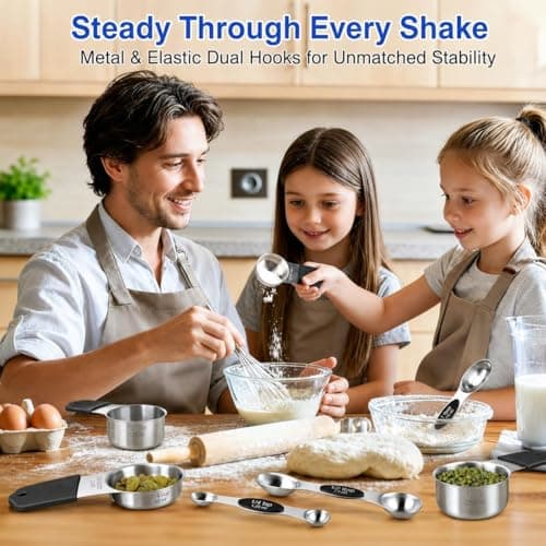 Magnetic Measuring Cups and Spoons Set, Strong N52 Magnets, Heavy Duty 304 Stainless Steel Fits in Spice Jars for Baking & Cooking, BPA Free, Round Set of 15 with Leveler Black - Thumbnail 4