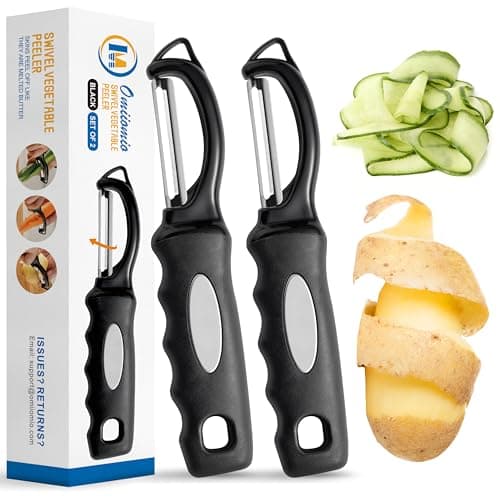 Premium Swivel Vegetable Peeler, Soft Grip Handle and Ultra Sharp Stainless Steel Blades - Perfect Kitchen Peeler For Veggie, Fruit, Potato, Carrot, Apple - Black - Set of 2 - Image 1