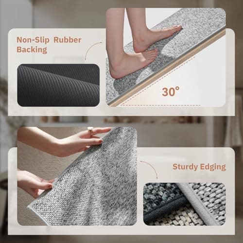PADOOR Thin Bathroom Runner 24"x48", Braided Bath Mats for Bathroom fits Under Door, No-Slip Rubber Bath Rugs, Machine Washable & Quick Dry Absorbent Bath Mat (Grey) - Thumbnail 4