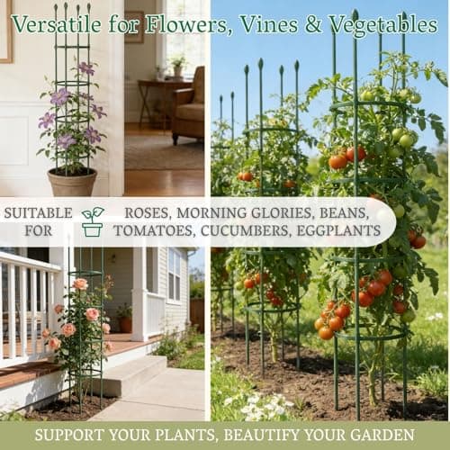 2 Pack Heavy Duty Round Tomato Cage | 63 Inch Rustproof Steel Core Plastic Coated Garden Tomato Trellis | Metal Large Plant Support for Tomato, Cucumber, Beans, Flowers, Vegetables Indoor Outdoor - Thumbnail 6