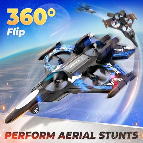 BEZGAR Drones for Kids | 2.4GHZ RC Plane | Remote Control Airplane, Mini Stunt Plane Helicopter, 360° Flip Fighter Jet Toy with Colorful LED Navigation Lights Blue, Toys for ages 8-13 - Thumbnail 3