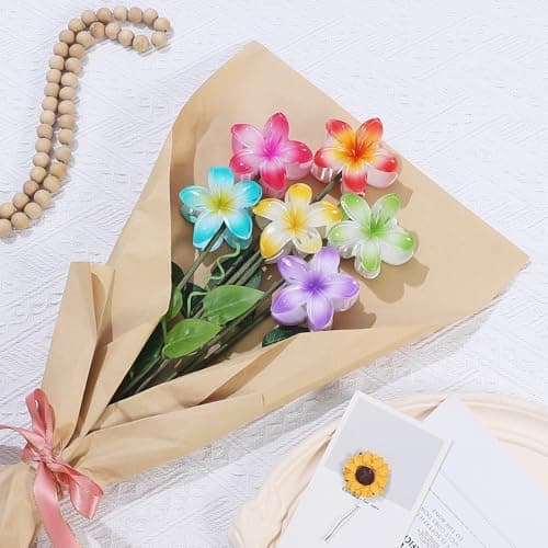 Flower Hair Clips 6 PCS Hawaiian Claw Clips for Vacation Hibiscus Hair Claw Clips Cute Large Hair Clips for Thick and Thin Hair Plumeria Hair Accessories for Women Girls -Petal - Thumbnail 2
