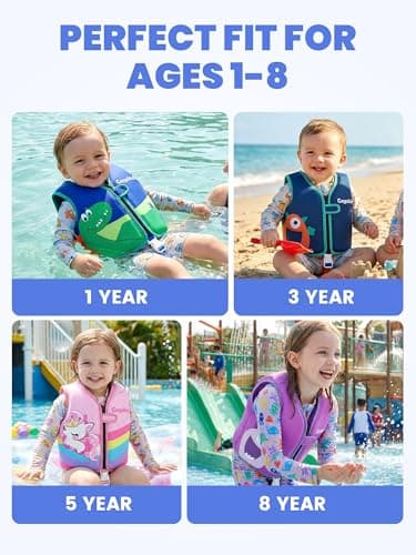 Gogokids Toddler Swim Vest Pool Floaties for Kids 1-2-3-5-7-9 Yrs, Neoprene Kids Swimming Jacket w/Adjustable Safety Strap & Zip, Toddler Float Jacket 33-66lbs for Beach Puddle Pool Boys Girls Niños - Thumbnail 6