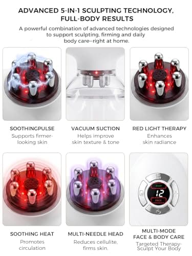 Poeruo 5-in-1 Face & Body Sculpting Machine, Gua Sha & Vacuum Cupping Massager, Lymphatic Drainage, Anti-Cellulite & Skin Firming Care for Belly, Arms, Legs, Waist & Back - Thumbnail 4