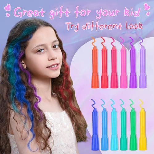Hair Chalk Girls Gift, 12 Temporary Hair Dye Colourful Pens, Non-Toxic, Easy Washable, Birthday Christmas New Year Cosplay Party Gifts for Girls & Teens Age 4-6 7-14 - Thumbnail 5