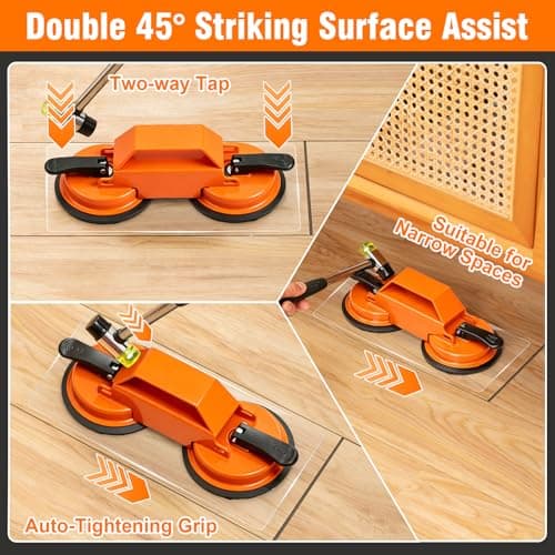Floor Gap Fixer Tool, Dual 45°Striking Surface Floor Gap Repair Tool, Heavy Duty Suction Cup Plank Grabber with Acrylic Sticky Pads & Hammer for Laminate Vinyl Flooring - Thumbnail 4