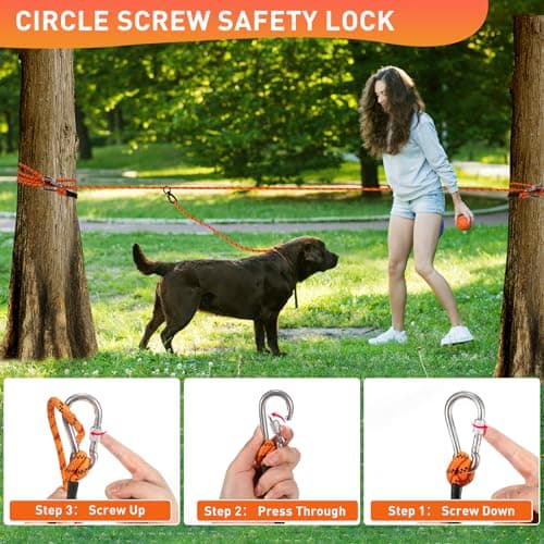 Dog Tie Out Cable for Camping 50ft, Dog Runner for Yard Hold up to 350lbs, Portable Dog Camping Essentials for Outside - Thumbnail 6