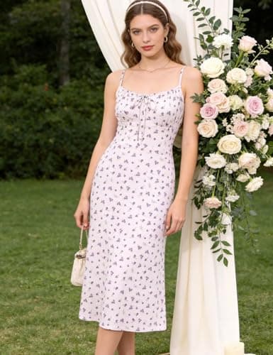Belle Poque Floral Dress for Women Summer Backless Spaghetti Strap Dresses Cami Dresses Tea Party Dress (Purple Floral,XL) - Thumbnail 3