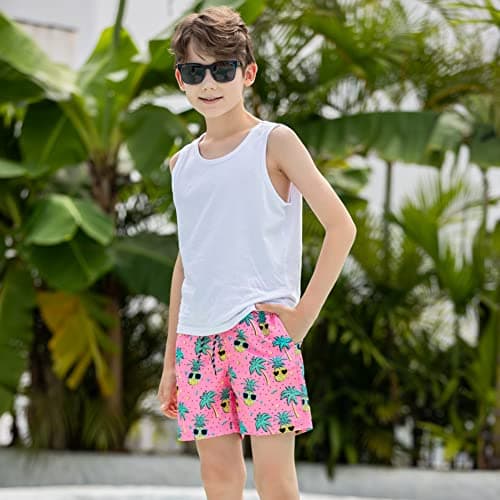 Cozople Teen Boys Swim Trunks with Compression LNER Novelty Pineapple Graphic Bathing Suit Swimwear Stretchy No Chafe Swimming Beach Board Shorts for Casual Swimwear with Pockets - Thumbnail 3
