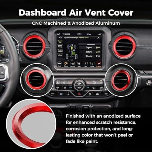 DIAMOOKY 12PCS Metal Button Knob Cover for Jeep Wrangler JL JLU 2018-2023 & Gladiator JT Accessories Window Switch Button Cover Volume Radio Headlight Switch Knob Cover Dashboard Air Vent Cover (Red) - Thumbnail 6